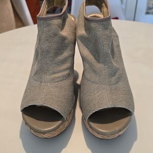Stuart Weitzman Taupe Peep-Toe Wedges